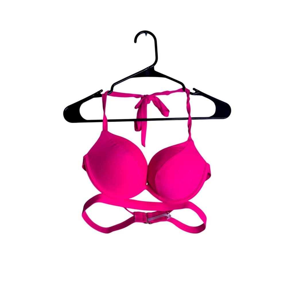 Victorias Secret The Hottie Halter Push Up Bikini Top Neon Pink Swim 36C